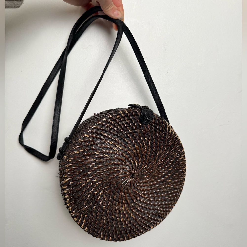Woven Round Rattan Bag Wicker Straw Purse‎ Crossbody Brown Tropical Boho